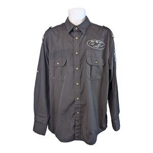 Vintage Old Skool 1996 Urban Royale Black Button-Up Shirt Men's Size Large Biker